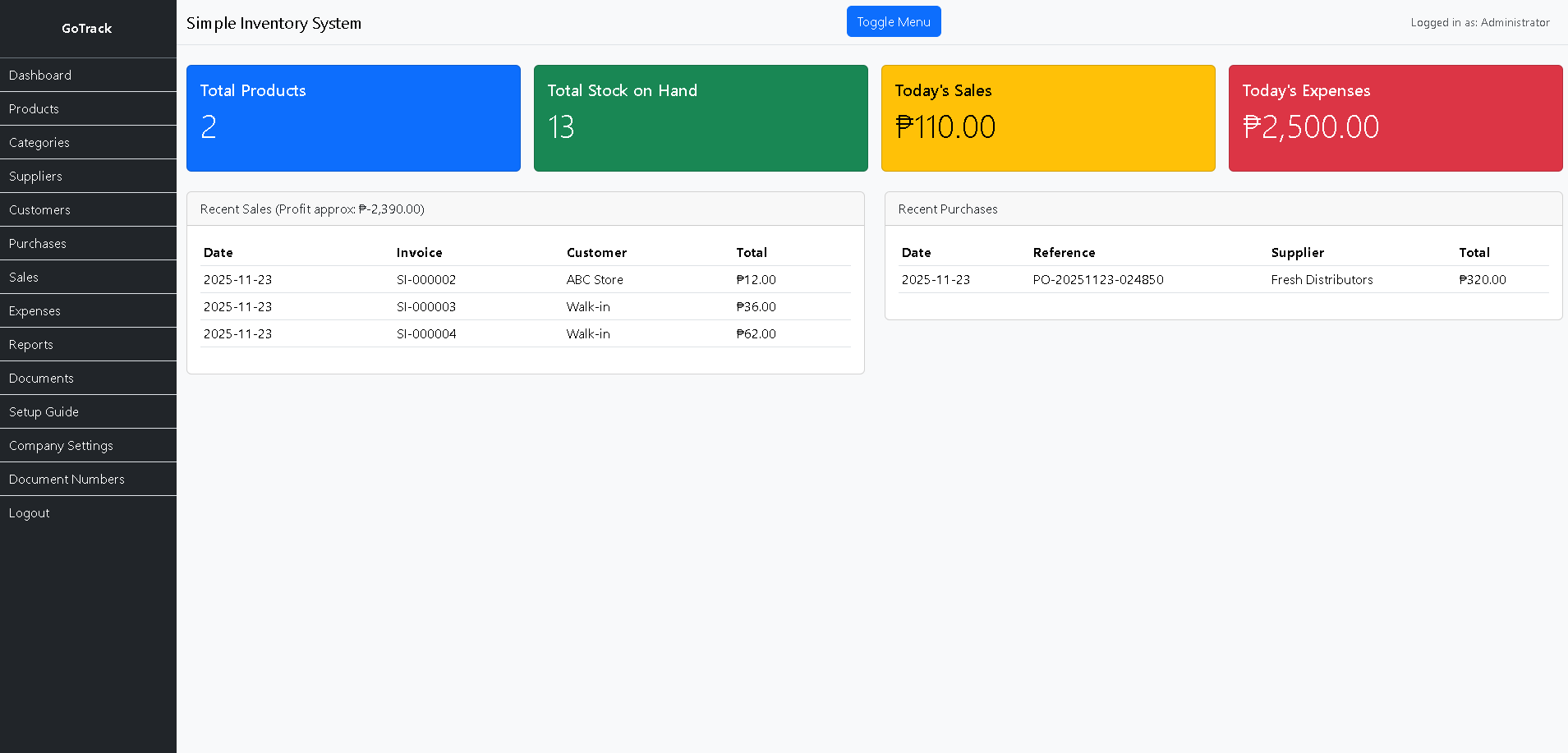 GoTrackInventory System