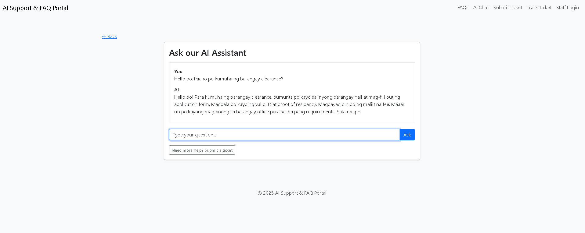 AI Support & FAQ Portal